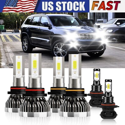 For Jeep Grand Cherokee 1999-2010 6x Bulbs LED Headlight Hi/Low Beam