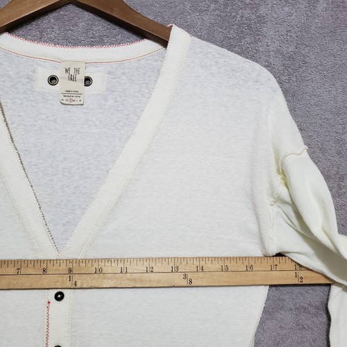 We The Free People Top Small Knit Tee Shirt Button Up Dark Ivory Long Sleeve - Picture 7 of 13