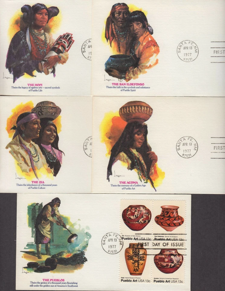 1977 Pueblo Pottery Sc 1706 to 1709 1709a premium Fleetwood cachet set of 5 FDCs - Image 2 of 3