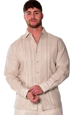 Bohio Men Linen Fancy Guayabera Style Shirt for Men-Natural Embroidered MLFG2026