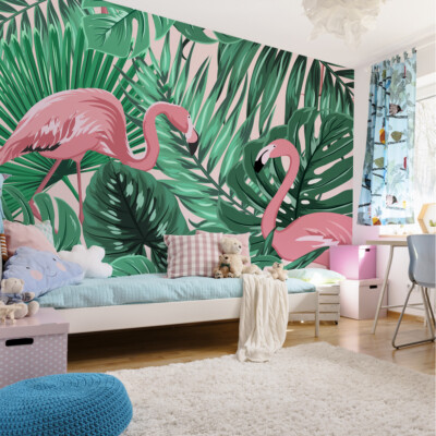 VLIES FOTOTAPETE Selbstklebend TAPETEN XXL Jugend Flamingos Monstera 3552