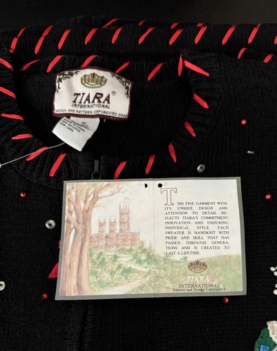 Tiara Int'l Sz M Blk Ugly Christmas Cardigan Zip Sweater Appliqué Design NWT - Picture 5 of 17
