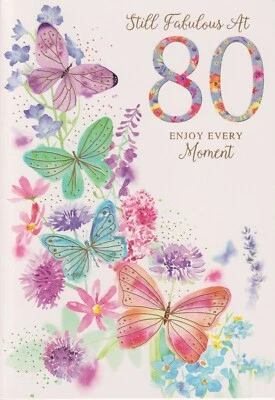 SIMON ELVIN 80TH FEMALE LADIES BIRTHDAY GREETING CARD 7"X5" BUTTERFLIES