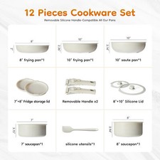 12 Pcs Pots and Pans Set Nonstick, Kitchen Cookware Set with Detachable Handle