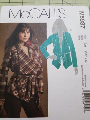 McCalls Pattern M5937 Cardigan Shawl Collar Jackets Sizes 10