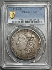 1892-CC  MORGAN DOLLAR  PCGS XF45  KEY DATE CARSON CITY