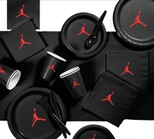 Custom shoe Paper Party Plates Set,Black&Red,60 Count, Basketball Theme, Jumpman