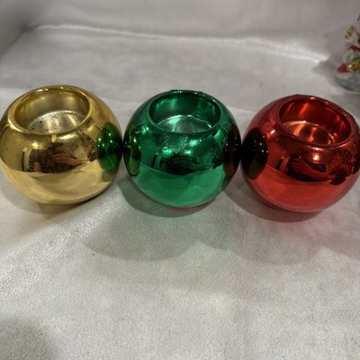 Set/3 Metallic Ball Candleholders Taiwan Christmas Vintage