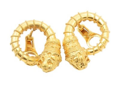 22K GOLD Vintage Earrings Twisted Mythical Chimera Lion Dragon Clip On  GE336