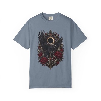 Gothic Raven Eclipse Rose T-Shirt Graphic