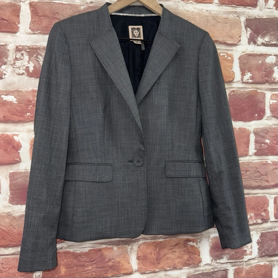 Blazer Anne Klein para mujer 4 Petite negro blanco carrera trabajo solapa bolsillo abotonado Foto 2 de 4