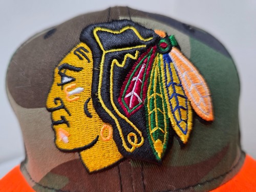 Chicago Blackhawks New Era 59Fifty Trucker Hat Cap Fitted 7 1/8 NHL Orange Camo - Picture 4 of 20