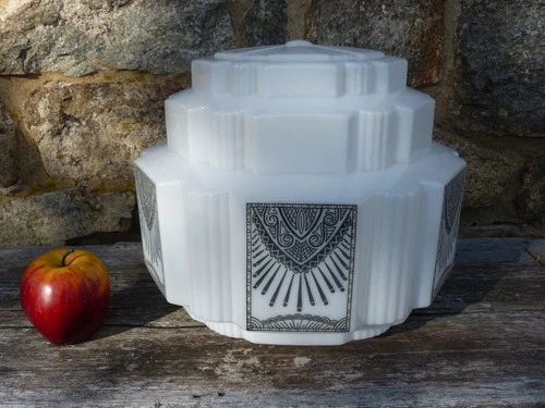 Large 12 in Art Deco 1930's Skyscraper Milk Glass Lamp Globe Shade NOS  #3