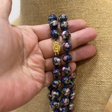 Vintage Cloisonne Enamel Beads Beautiful Floral Knotted Necklace 30"