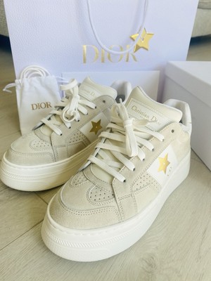 Dior Star Platform Sneaker Light Beige Suede Calfskin Leather US EU 