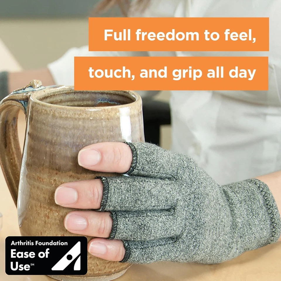 Guantes de compresión para artritis IMAK - sin dedos, soporte para mediano, gris  Foto 4 de 4