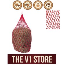 Large Slow Feed Nylon Hay Net with Drawstring for Horses in Red - Durable Design
