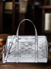 Michael Kors Jet Set Women Medium Metallic Logo Debossed Satchel Bag Variation