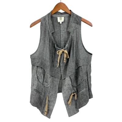 KOCH Linen Vest Top Womens Large Gray Tied U294