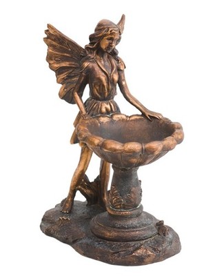 Fairy Statue Bird Bath Outdoor Bronze Resin 14 inch Sculpture Water Outside NEW