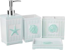 New Sweet Home Collection Bathroom Accessories Beach Shells 4 Piece Set