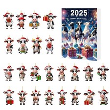 Christmas Advent Calendar 24 Days 2D Arcylic Cows Ornaments for Christmas Tree