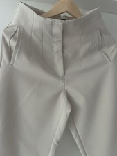 ZARA Women's M Beige Ultra High-Rise Tapered-Leg Tailored Trousers Pants