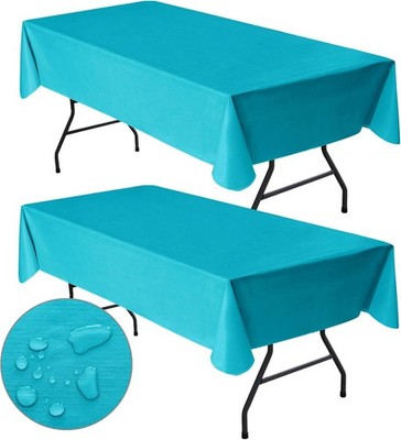 2 Pack Vinyl Plastic Table Cloth Rectangle 60x84 Inch-Flannel Backed Teal Vinyl