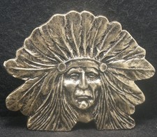 XD15124 NOS VINTAGE 1970s INDIAN CHIEF W/ FULL HEADDRESS MENS BELT BUCKLE