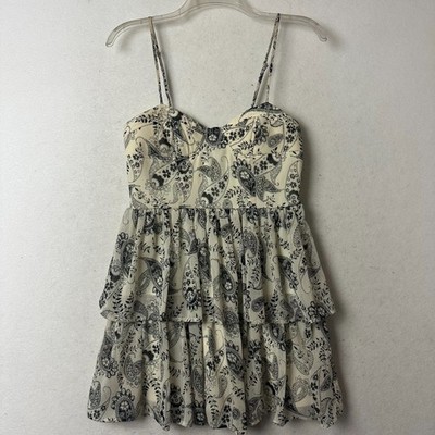 Twenty One Paisley Tiered Ruffle Mini Dress Cream Black Bustier Medium S5427