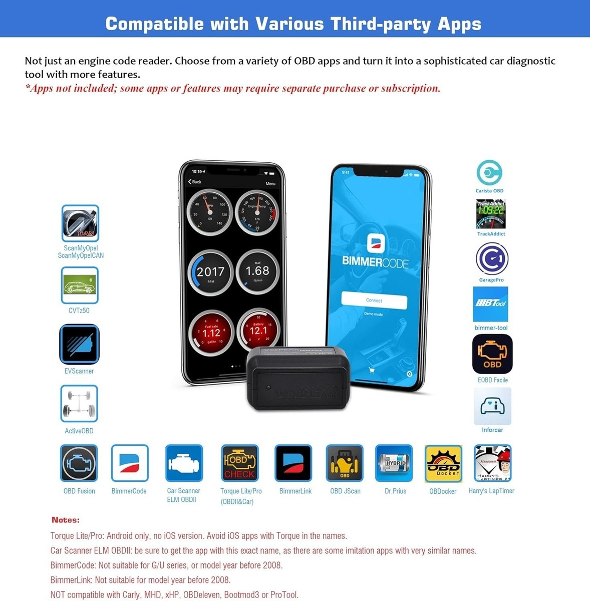 Veepeak OBDCheck BLE Bluetooth OBD II Scanner Car Check Engine For