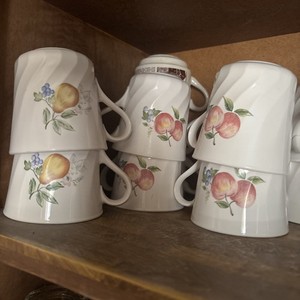 Set of  6 Corelle Coordinates Fruit Chutney Coffee Mugs w/ plates Pears Apples
