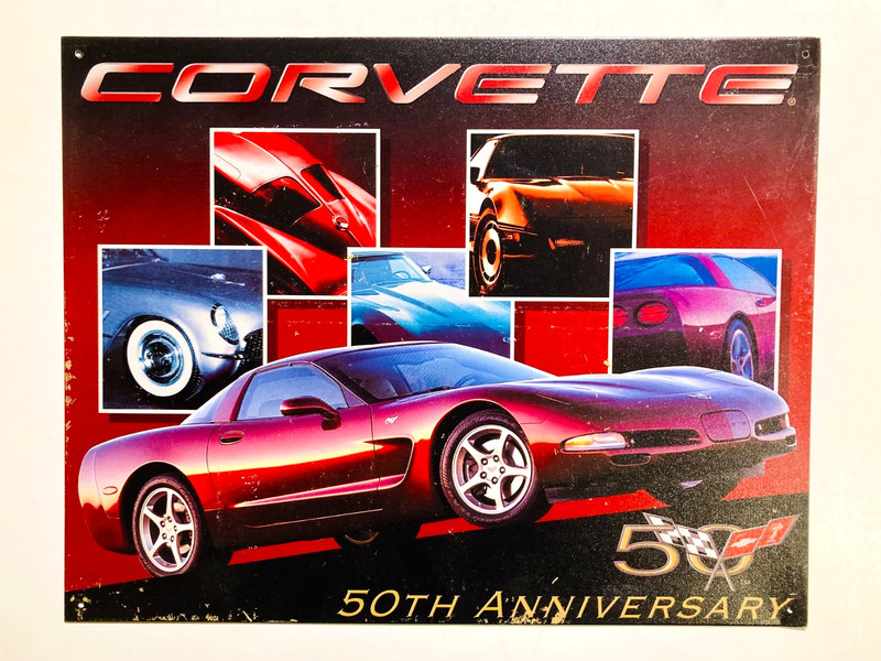 Corvette 50th Anniversary Metal Sign 16" x 12 1/2"