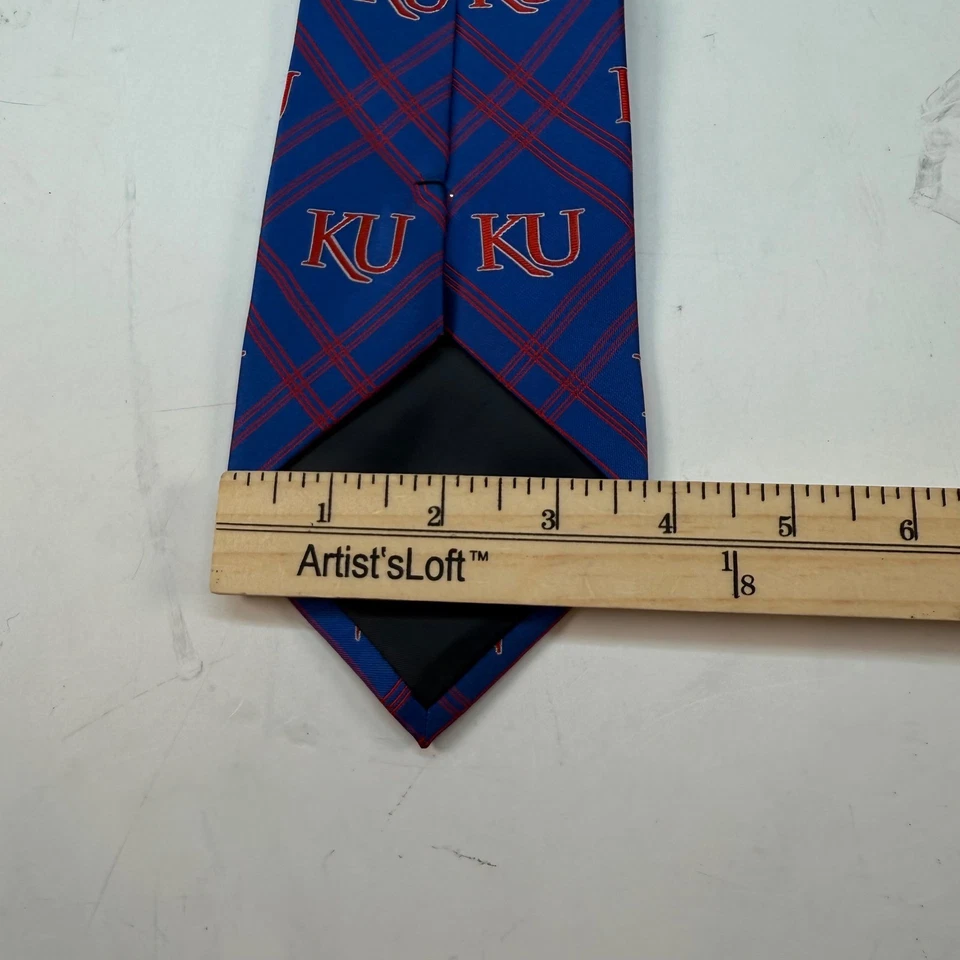 Gravata Eagles Wings KU Kansas Jayhawks padrão xadrez gravata esportiva equipe colegial - Imagem 4 de 4