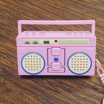 Mini Boombox Radio Recorder Keychain 1990s 1980s Neon PINK Hip Hop