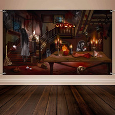 Halloween Scene Setter, Haunted House Backdrop Banner Supplies, Halloween Party
