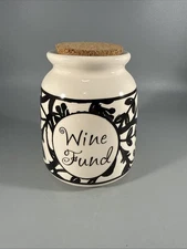 “Wine Fund” Money Bank TUMBLEWEED Pottery NC Black White Cork Top