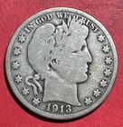 1913 US Barber SILVER Half Dollar! KEY DATE! Only 189K Minted! VG! Old US Coin!