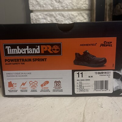 New Timberland Pro Men's Powertrain Sprint Alloy Safety Toe Black Shoes Sz 11