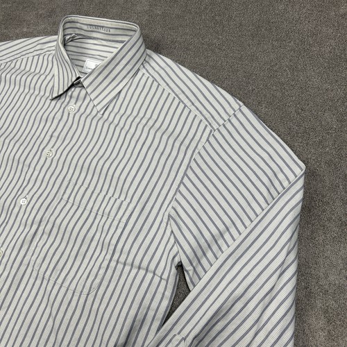 Ermenegildo Zegna Shirt Mens Button Up Size L 42-16.5 Ivory Blue Striped Casual