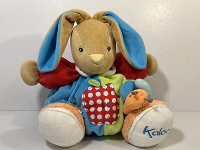 Kaloo Fat Floppy Rattle Tan Bunny Primary Colors Outfit Apples and Worm Plush