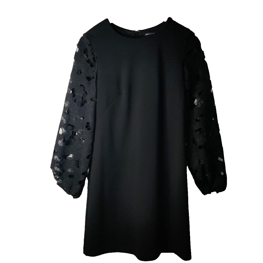 WHBM Black Eyelet Ballon Sleeve Cocktail Party Sexy‎ Goblin Resort Mini Dress 2 image 2