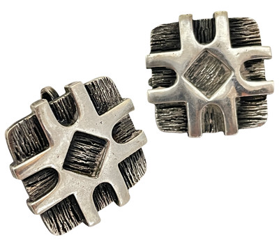Vintage VENDOME silver modernist designer runway clip on earrings