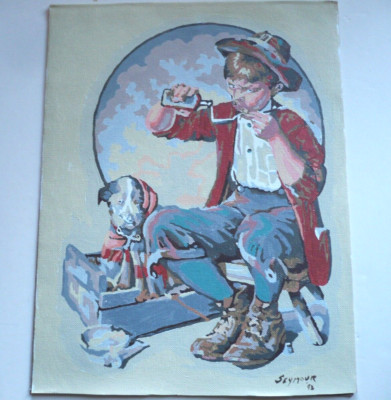 SEYMOUR, YOUNG MAN AND DOG Normal Rockwell Style LOOSE MODERN COLORISM OIL PTG