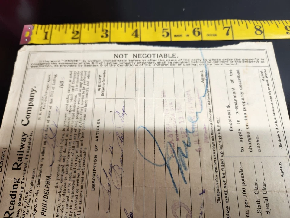 Philadelphia & Reading Railway Company Bill of Lading - Sept 1906 - Milwaukee WI - Image 4 of 4