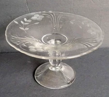 Vintage Small Etched Glass Pedestal Bon Bon Candy Tidbit Dish 6 1/4" Wide