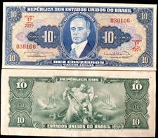Brazil 10 Cruzeiros 1961 - 1963 Banknote World Paper Money UNC Currency Bill