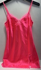 Victoria's Secret Lingerie Small Hot Pink Silky Satin Nightie Slip Gown Jeweled