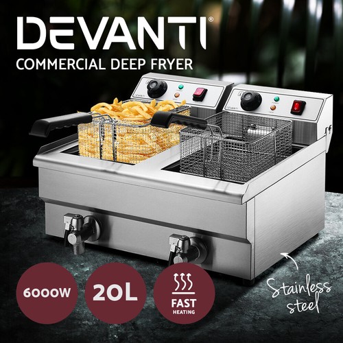 Devanti Commercial Electric Deep Fryer Twin Frying Basket Chip Cooker