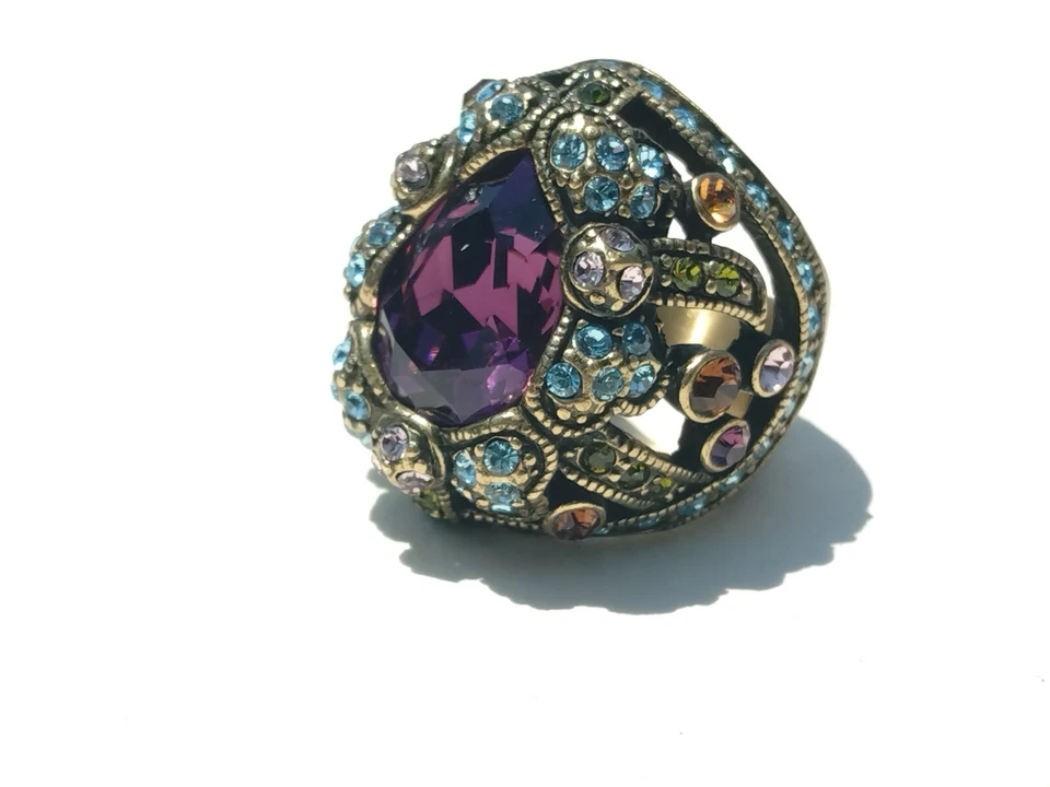 Anéis multicoloridos Heidi Daus, Swarovski, ametista TearDrop/pedra quadrada tamanho 10 - Imagem 3 de 4